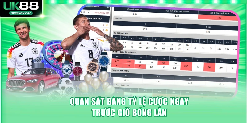 Quan sát bảng tỷ lệ cược ngay trước giờ bóng lăn